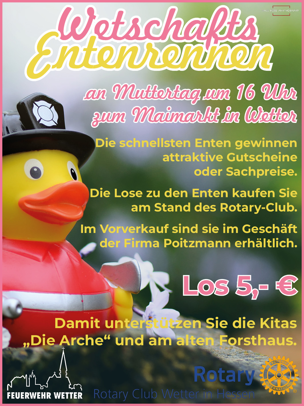 Maimarkt Entenrennen des Rotary Club Wetter und der Feuerwehr Wetter auf der Wetschaft zu Muttertag am 10. Mai 2026 um 16 Uhr